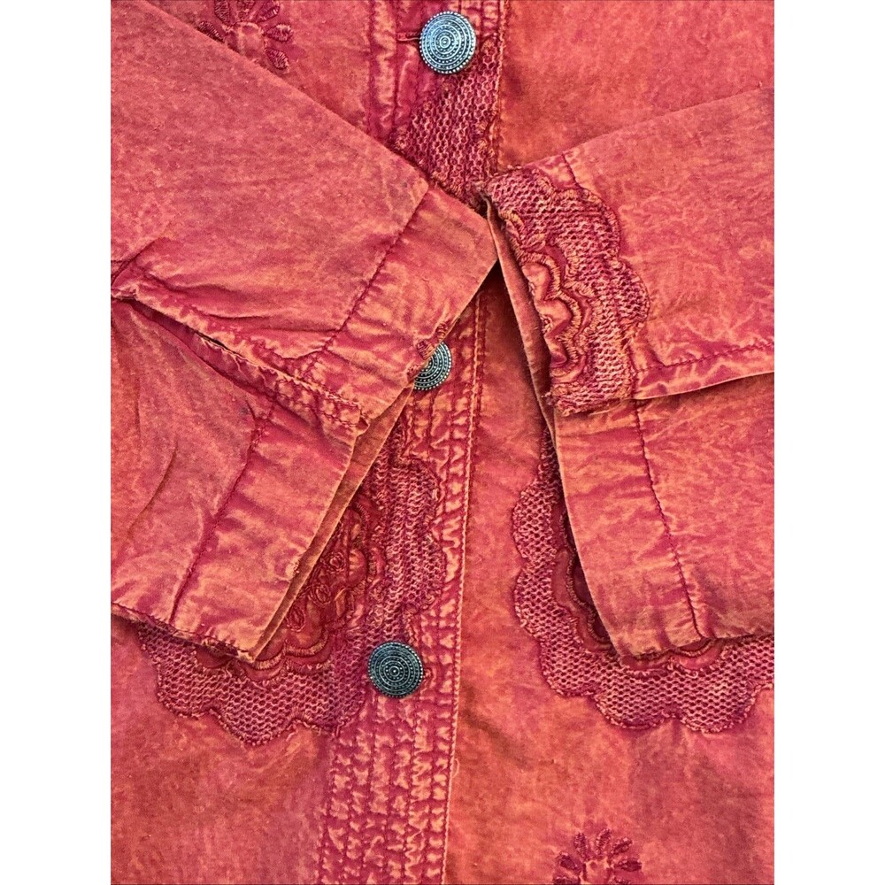 Vtg CJ Banks Floral Embroidered Shirt Jacket 1X Orange Cotton Boho Cottage Artsy - Picture 7 of 16